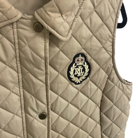 Lauren Ralph Lauren Crest Logo Embroidered Quilted Vest Beige Womens Medium - Picture 3 of 9